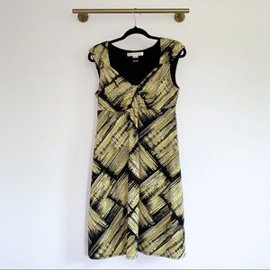 Black & Yellow Abstract Cap Sleeve Dress
